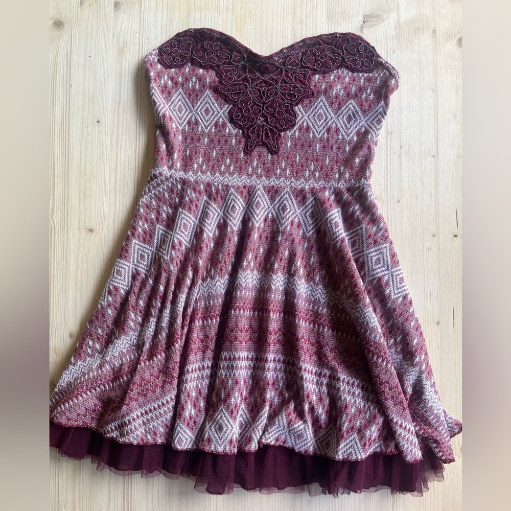Free People Burgundy Strapless Minidress